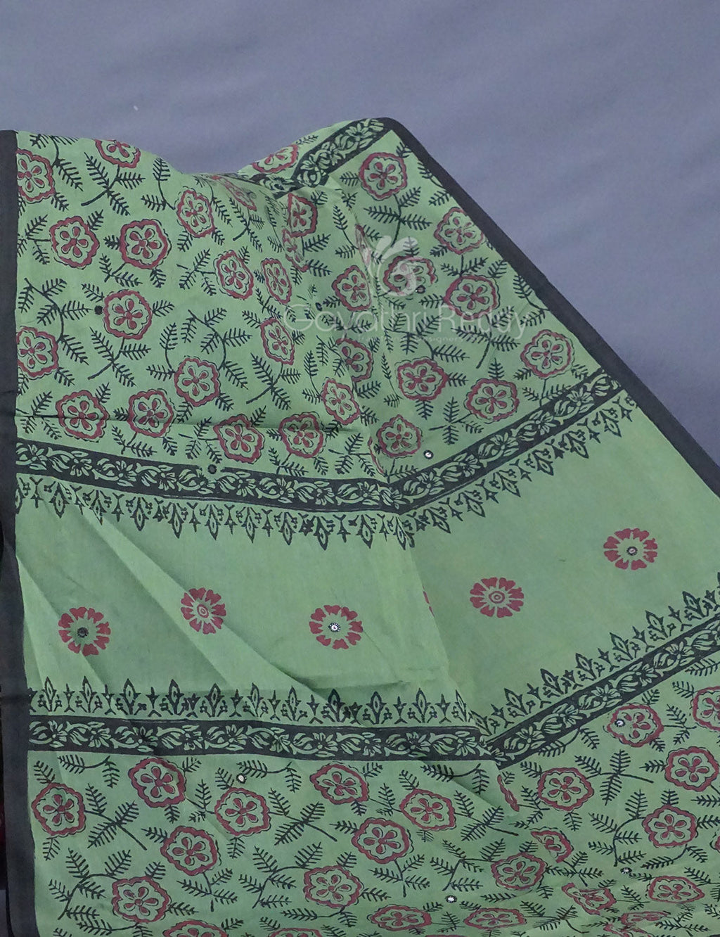 Pista Mix Colour Block Print With Mirron Embroidered Pure Mulmul Cotton Saree By Gayathri Reddy Designer Studio