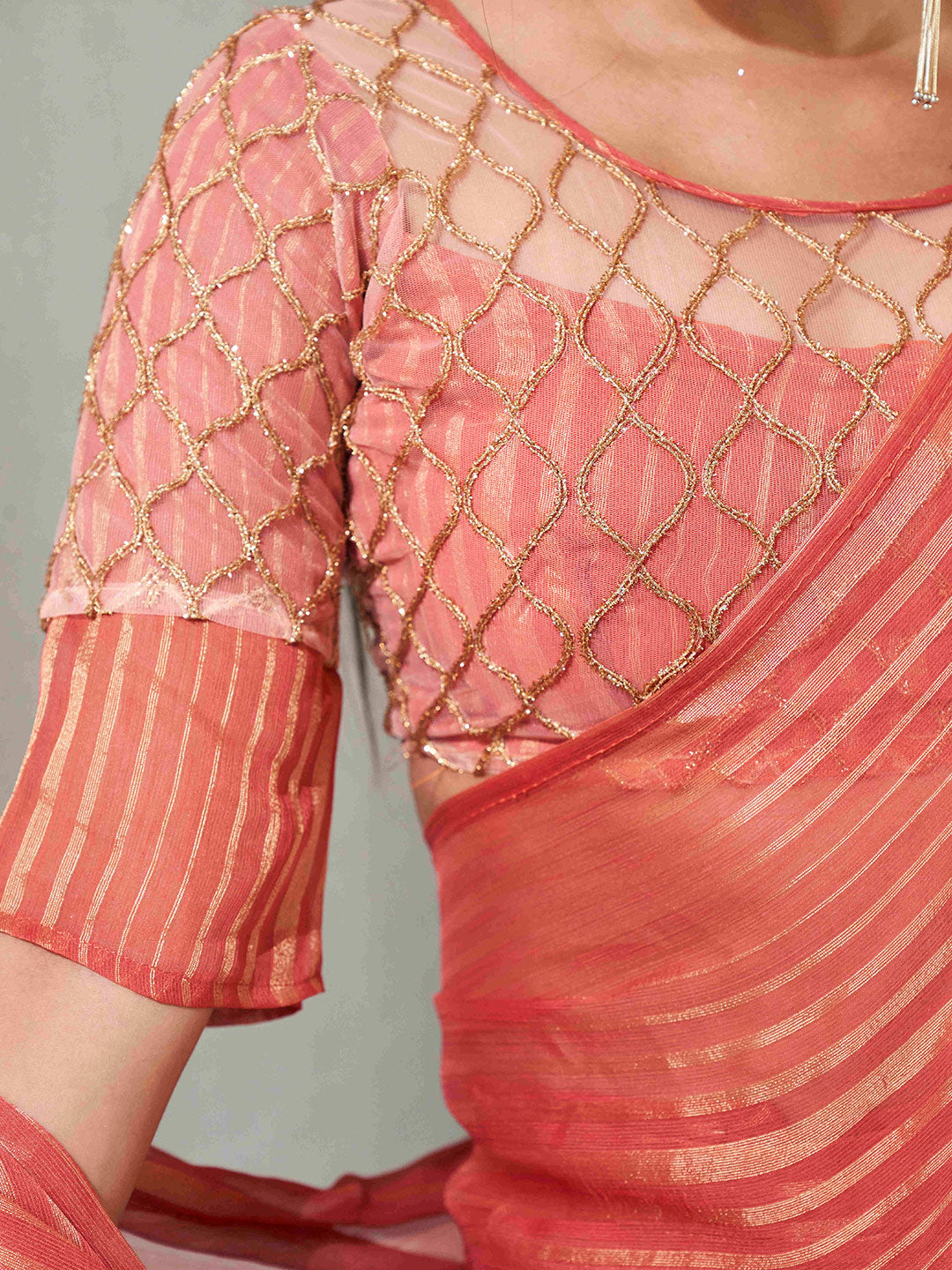 Tikhi Imli Striped Chiffon Ready to Wear Saree