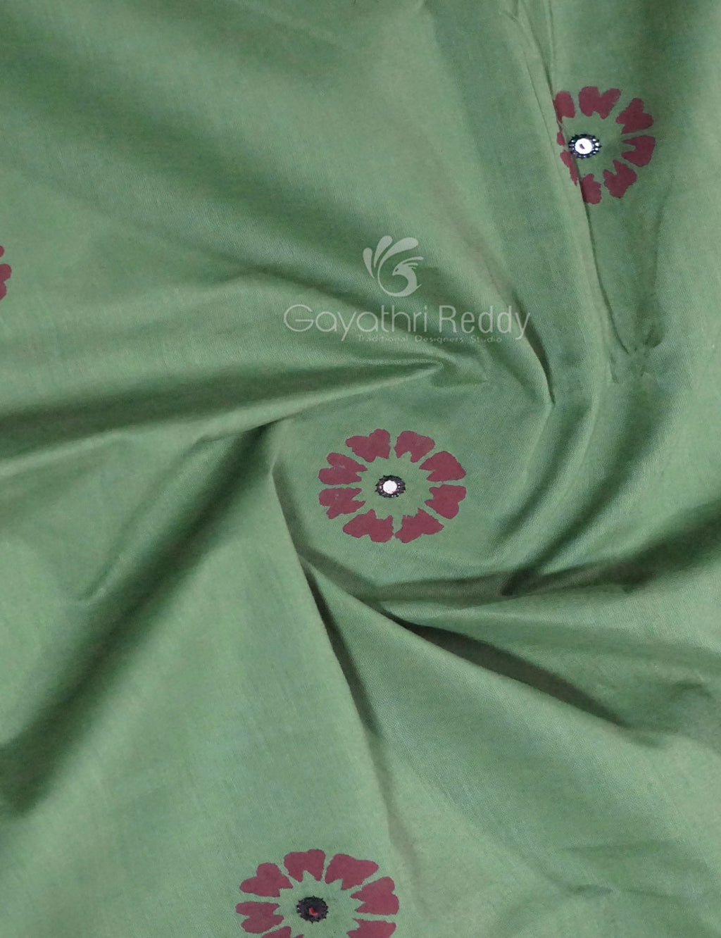 Pista Mix Colour Block Print With Mirron Embroidered Pure Mulmul Cotton Saree By Gayathri Reddy Designer Studio