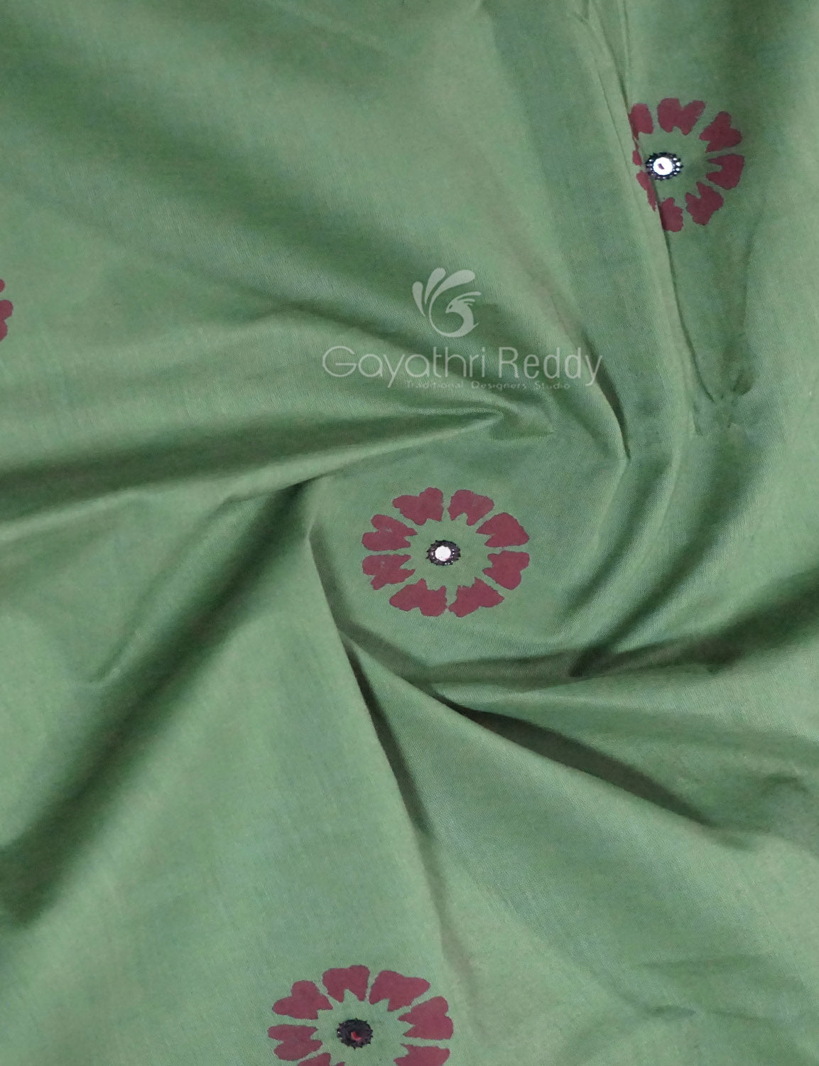 Pista Mix Colour Block Print With Mirron Embroidered Pure Mulmul Cotton Saree By Gayathri Reddy Designer Studio