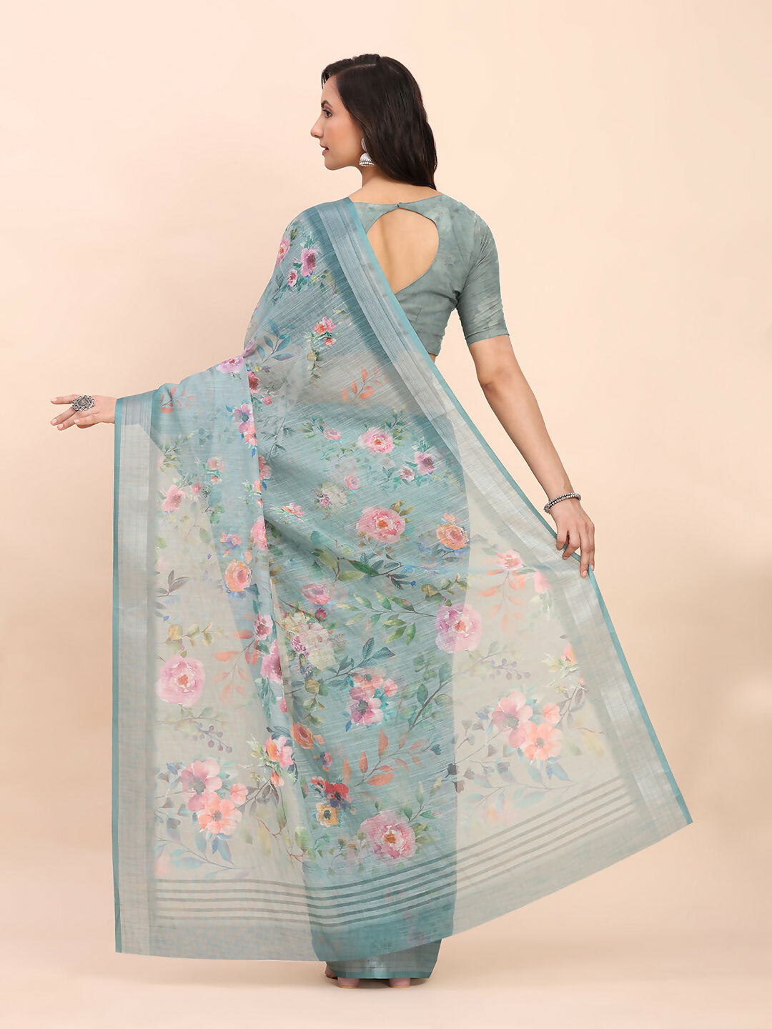 Shree Shyam Fashion Linen Cotton Sea Green Saree