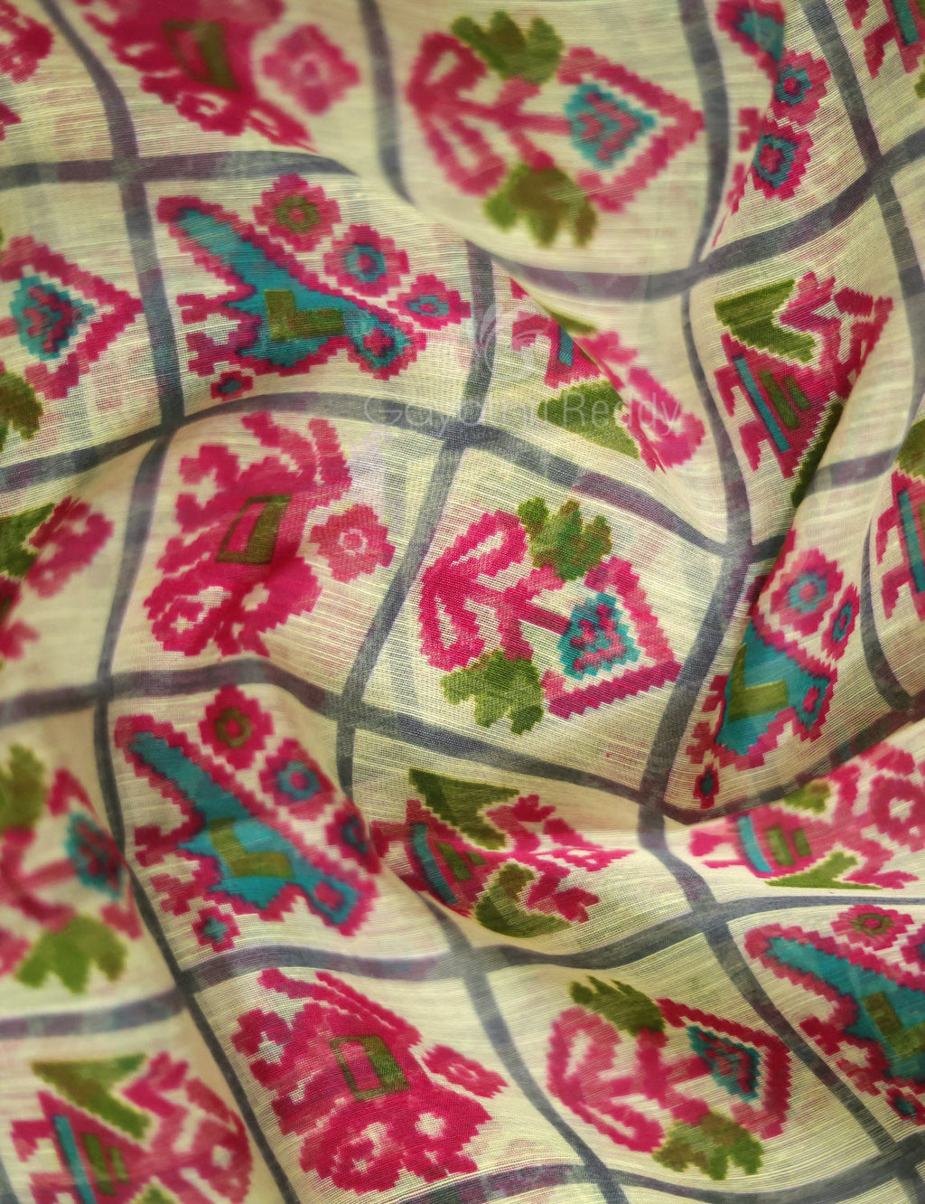 Shades of Cream And Ramagreen Blouse Patola Print Semi Chanderi Saree By Gayathri Reddy Designer Studio