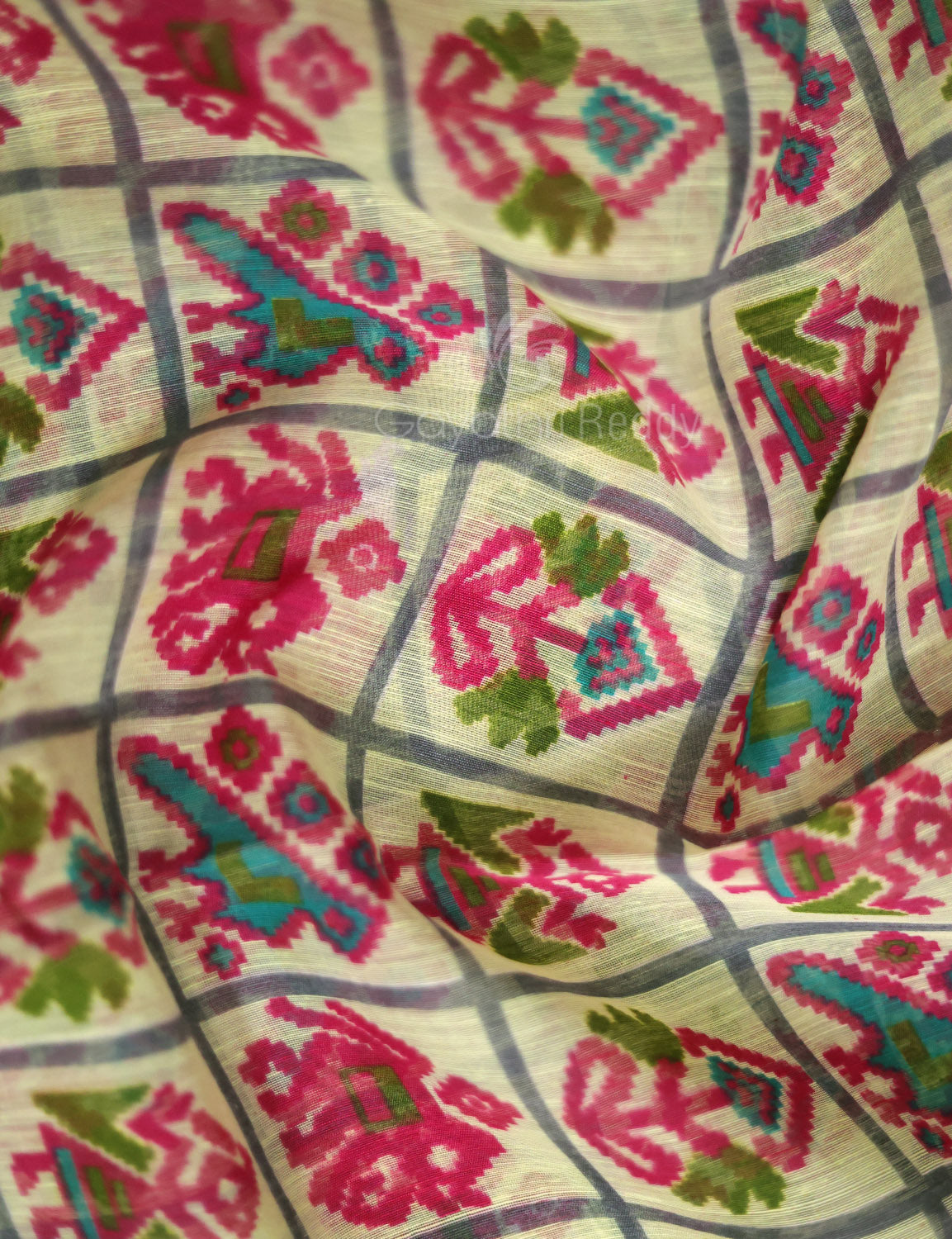 Shades of Cream And Ramagreen Blouse Patola Print Semi Chanderi Saree By Gayathri Reddy Designer Studio