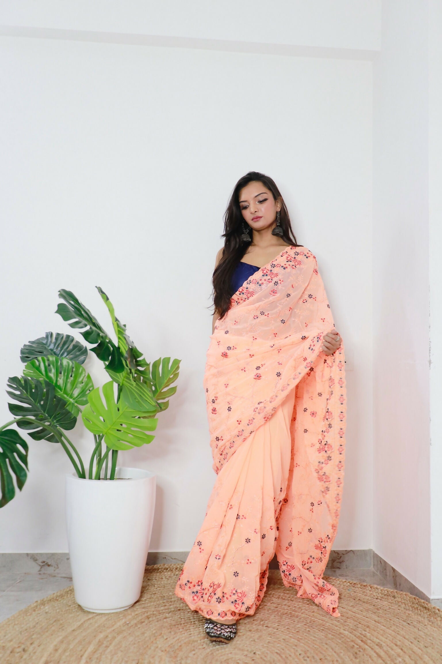 Vamsee Era Peach Georgette Saree