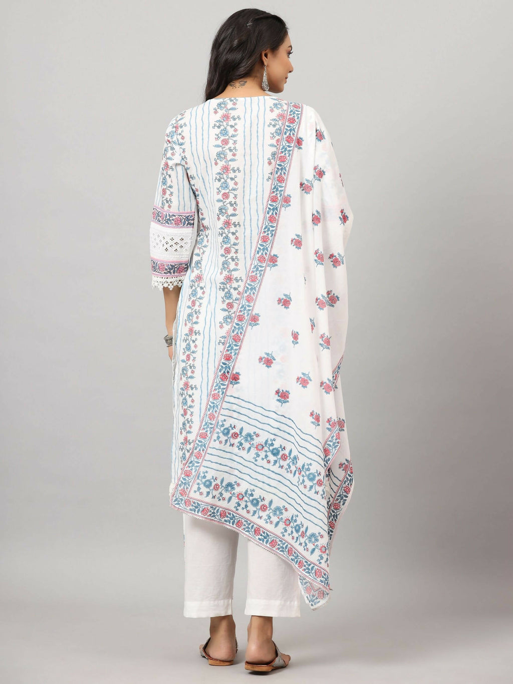 Juniper Women's Off-White Cambric Printed Stright Kurta Sets