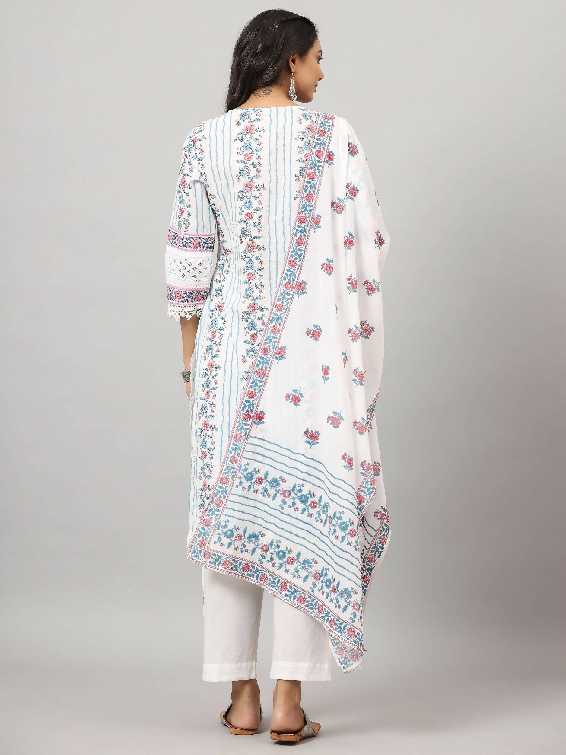 Juniper Women's Off-White Cambric Printed Stright Kurta Sets