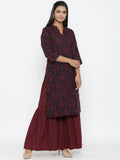 Miravan Women's Cotton Floral Print Straight Kurta Sharara Set