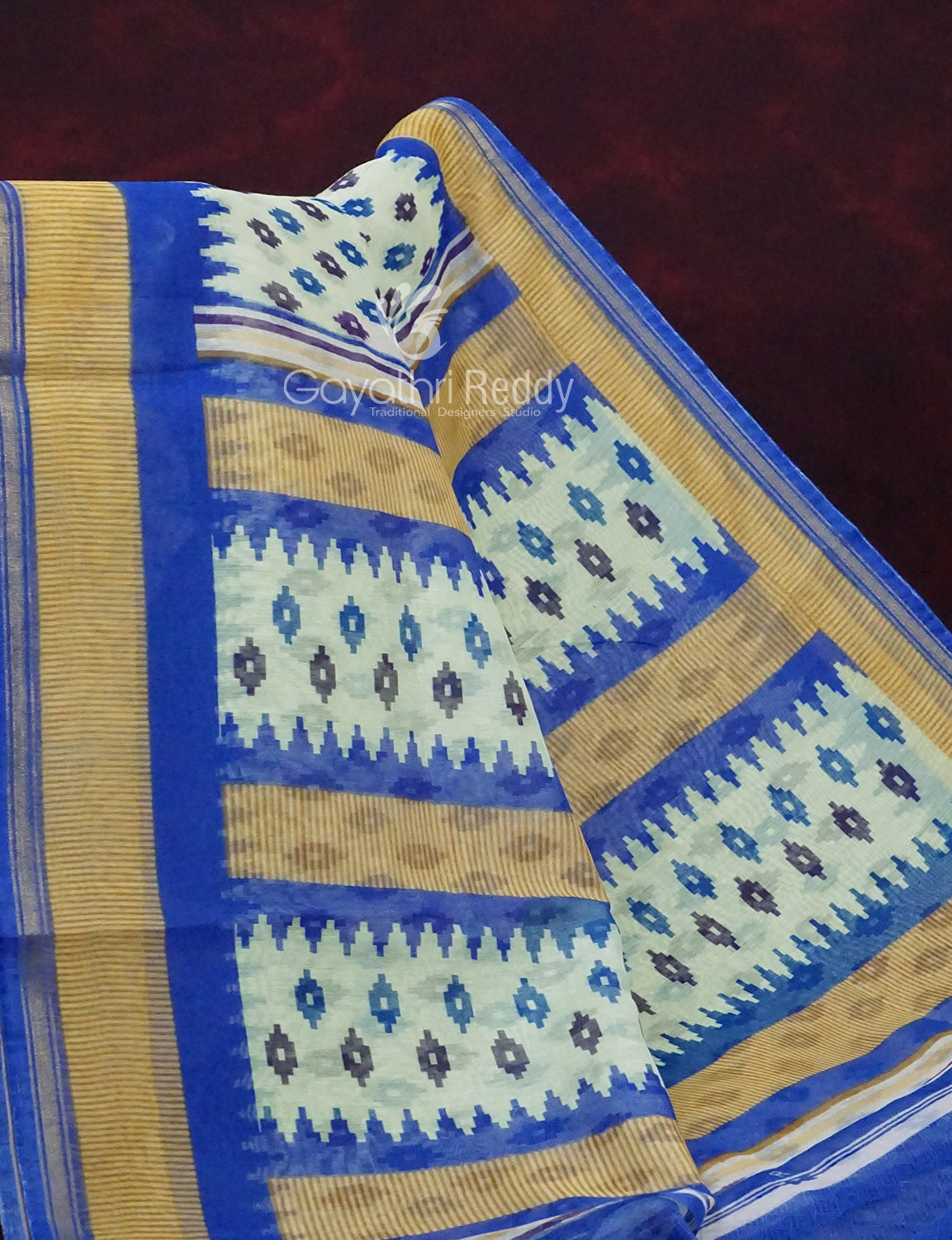 Combo of Off White and Blue Patan Patola Semi Chanderi Saree By Gayathri Reddy Designer Studio