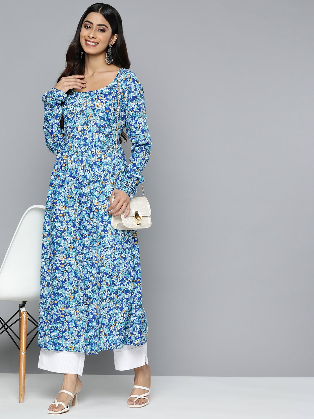 HERE&NOW Women Floral Printed Scoop Neck Anarkali Kurta