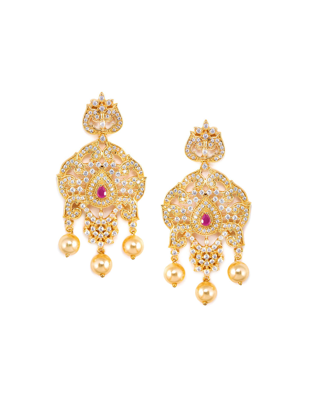 Saraf RS Jewellery Gold-Polished White & Magenta American Diamond Studded Jewellery Set