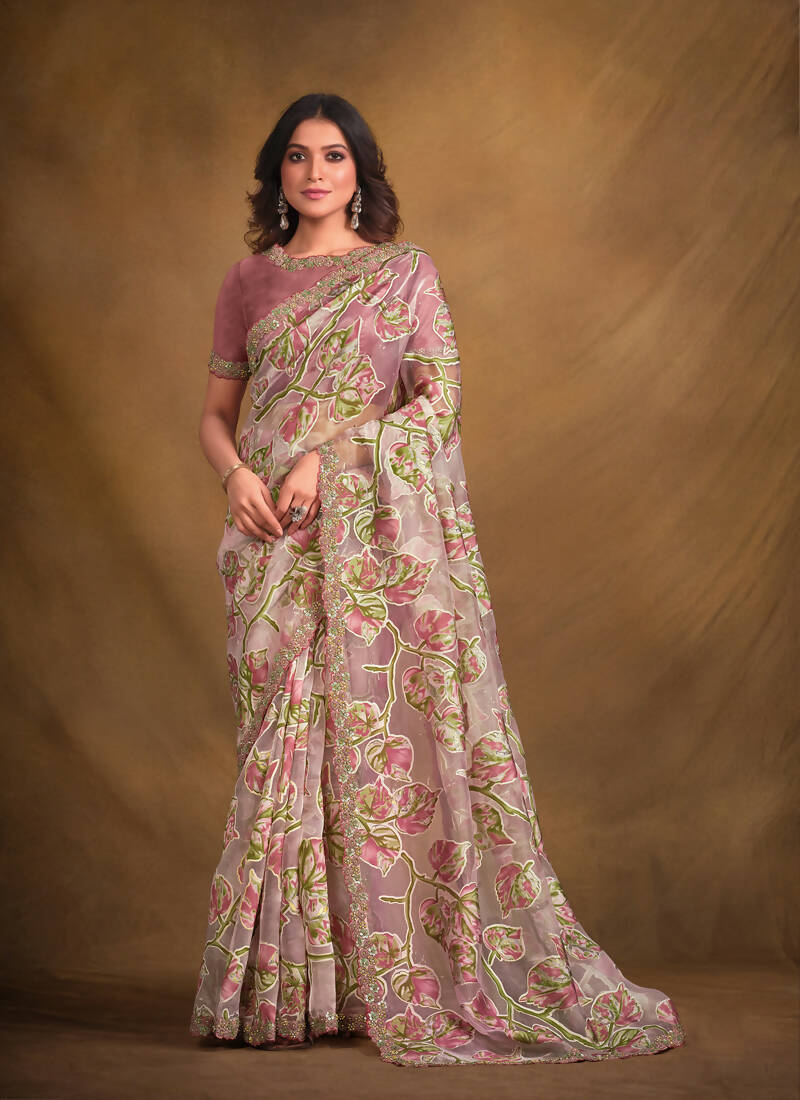 Mauve Burning Tissue Designer Saree with Unstitched Blouse - Norita Mahitha