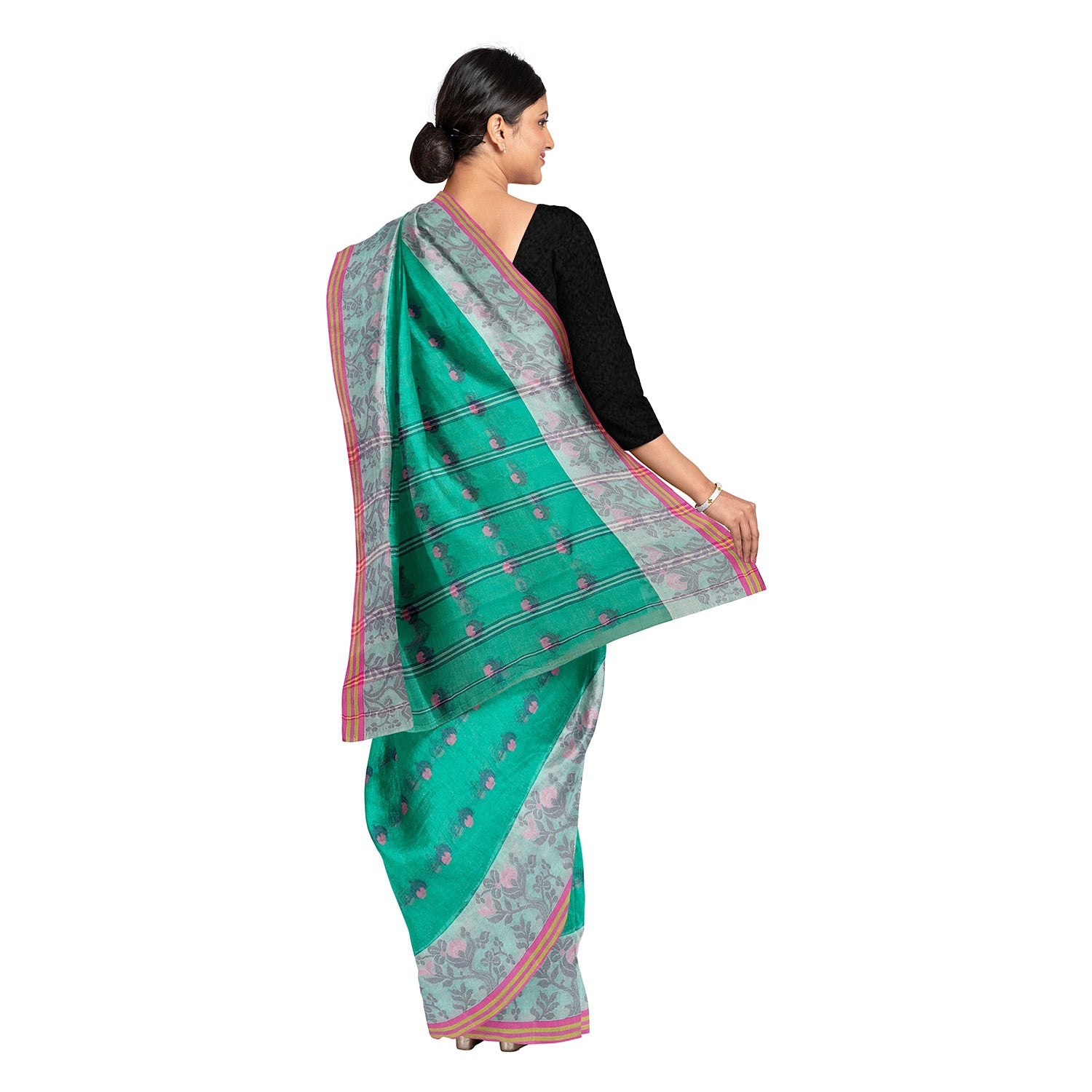 Exclusive Collection 100% Pure Cotton Green Tant Saree With Hand Weaving Work