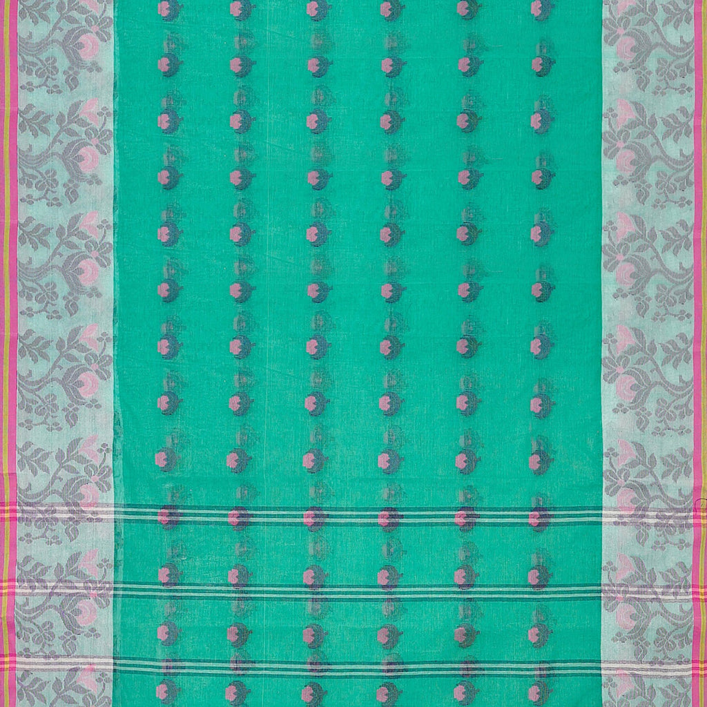 Exclusive Collection 100% Pure Cotton Green Tant Saree With Hand Weaving Work