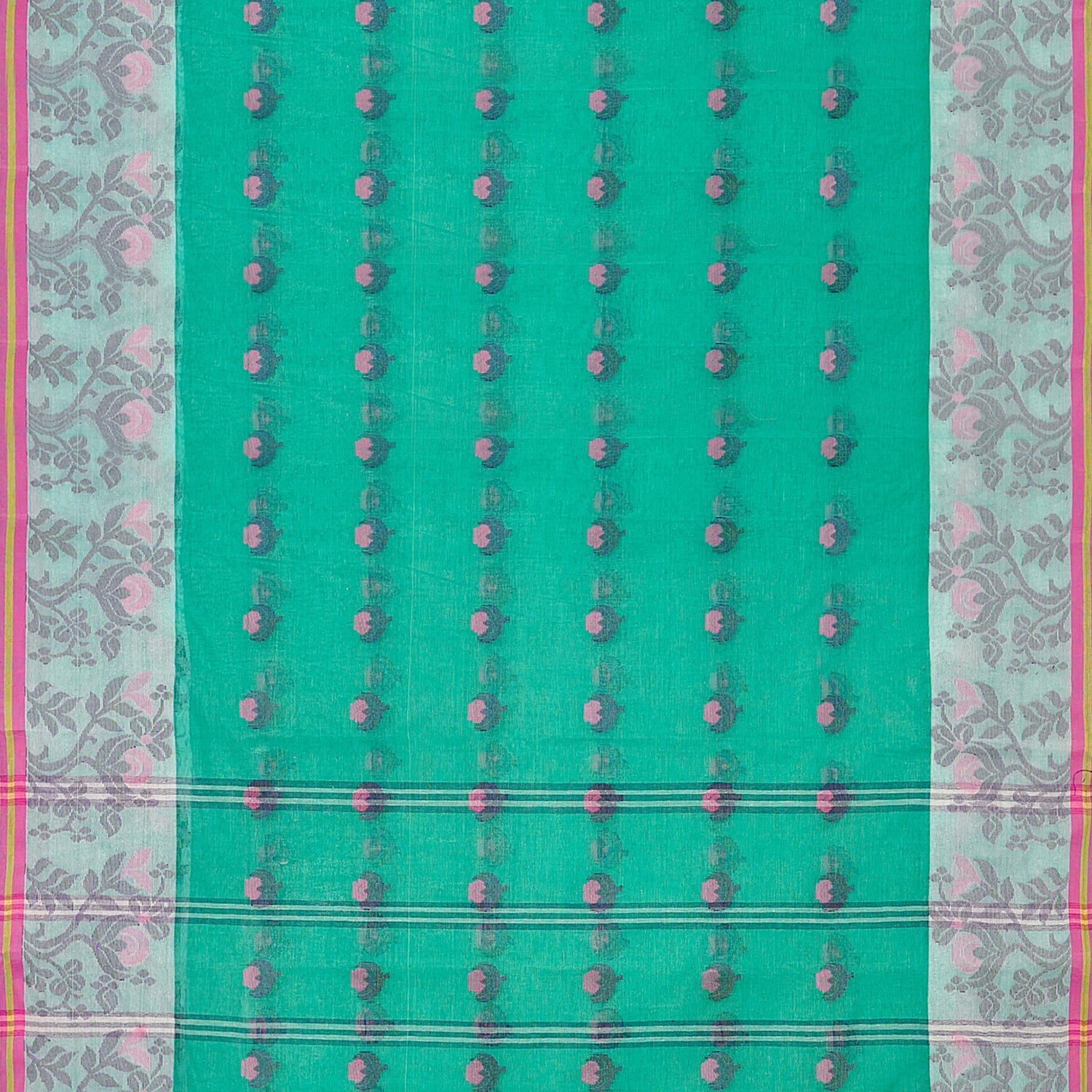 Exclusive Collection 100% Pure Cotton Green Tant Saree With Hand Weaving Work