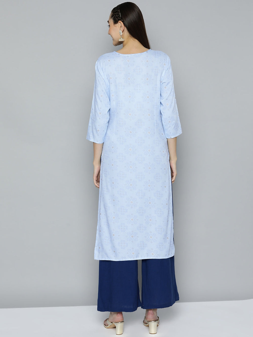 HERE&NOW Women Blue Ethnic Motifs Printed Embroidered Sequin Detail Kurta