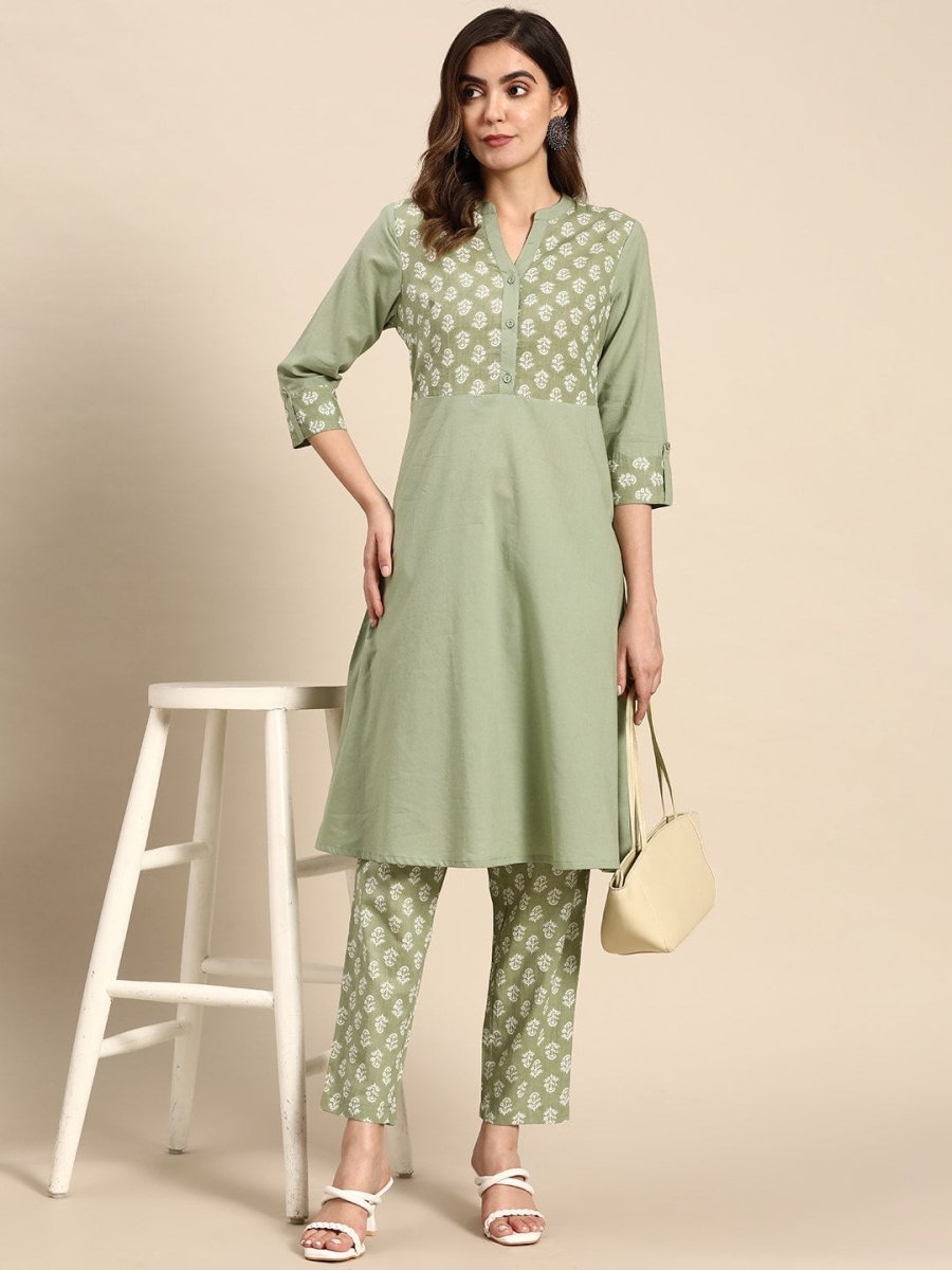 All About You Women Pure Cotton Ethnic Motifs Printed Kurta with Trousers