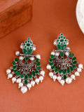 Shoshaa Silver-Plated Green Handcrafted Drop Earrings With Pearl