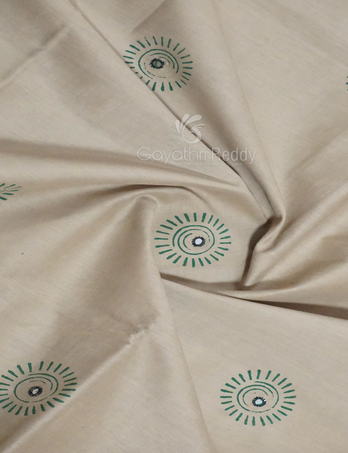 Light Olive Mix Grey Colour Block Print With Mirron Embroidered Pure Mulmul Cotton Saree By Gayathri Reddy Designer Studio