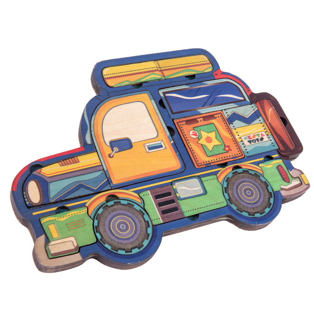 Nesta Toys Wooden Car Puzzle for Kids, Educational Toys & Puzzle (4+ Years), 2 Layer Puzzle