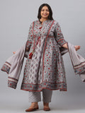 Juniper Women`s Grey Cambric Fusion Wear Printed A-Line Kurta Sets