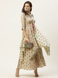 Juniper Women Beige Cambric Printed Asymmetric Dress