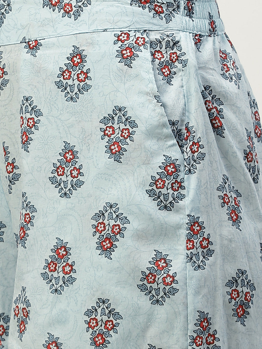 Juniper Women Blue Cambric Printed Asymmetric Clothing Set