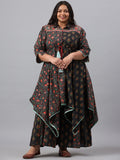 Juniper Women`s Black Cambric Festive Wear Printed Asymmetric Clothing Set