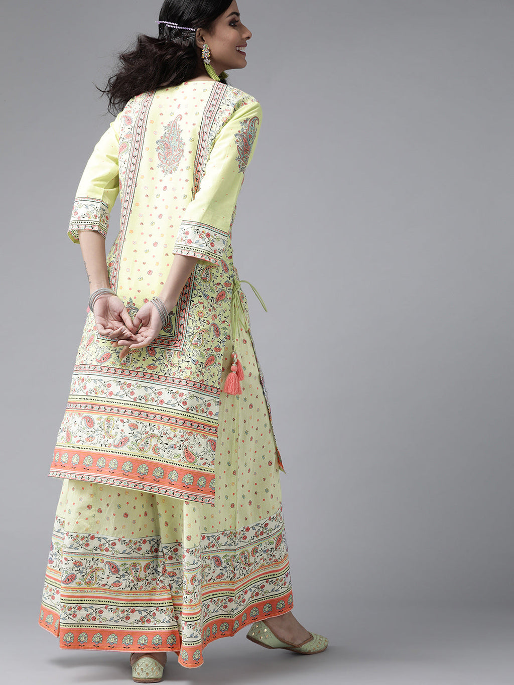 Juniper Women Limegreen Cambric Printed Straight Kurta Sets