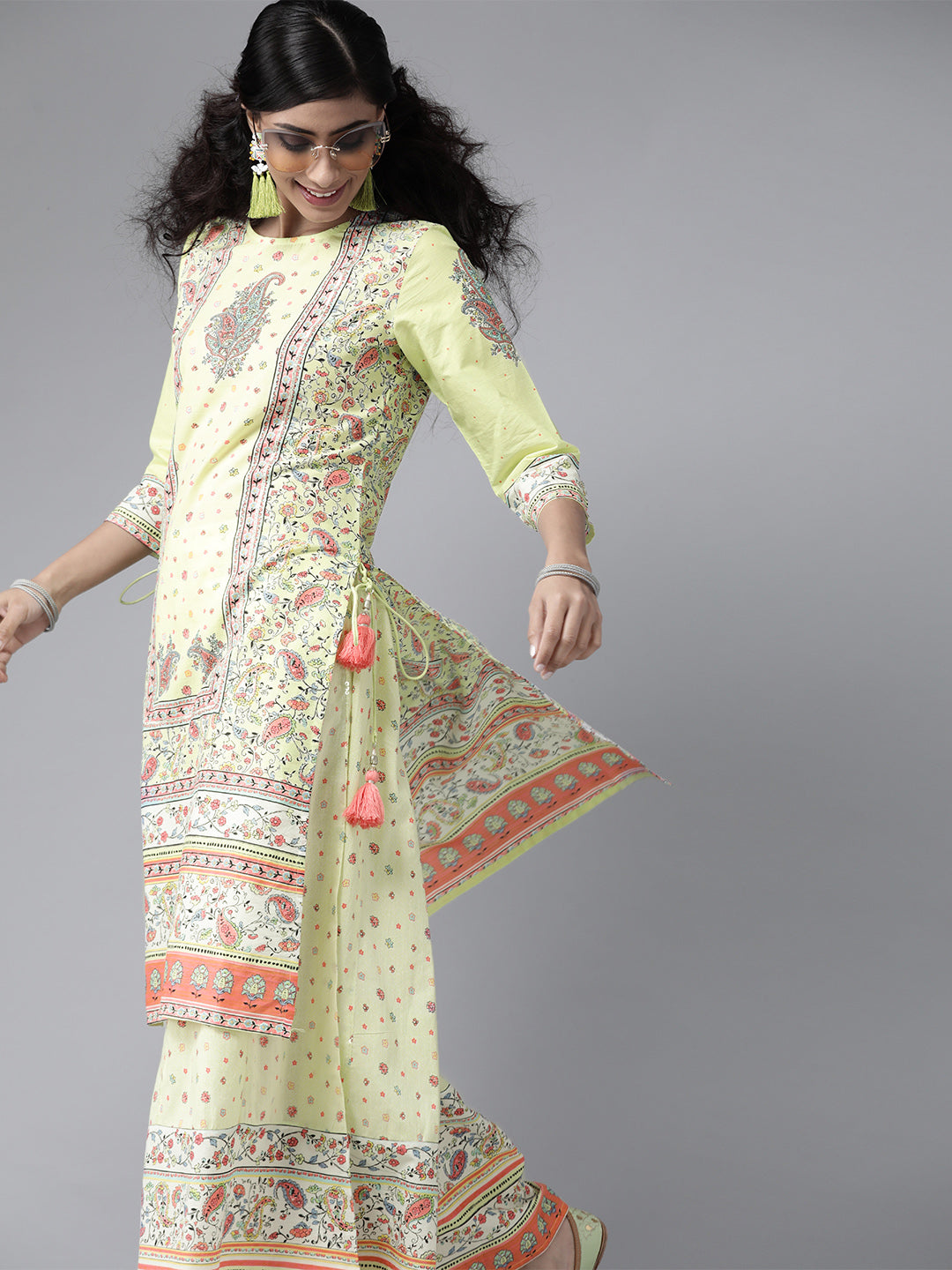 Juniper Women Limegreen Cambric Printed Straight Kurta Sets
