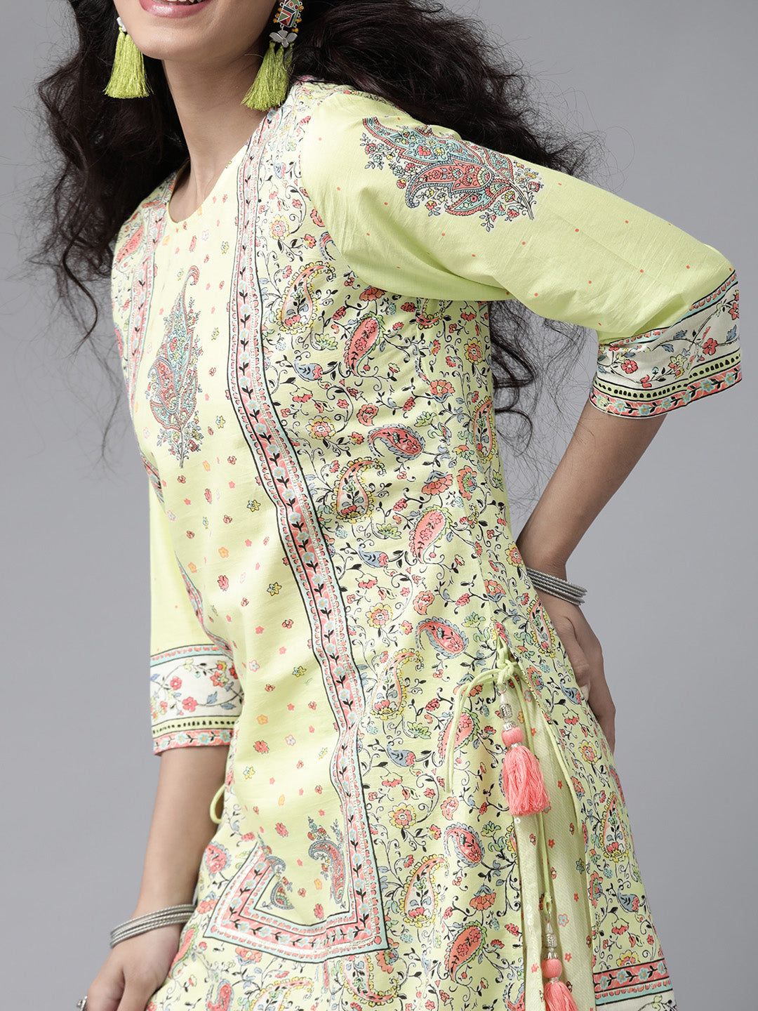 Juniper Women Limegreen Cambric Printed Straight Kurta Sets
