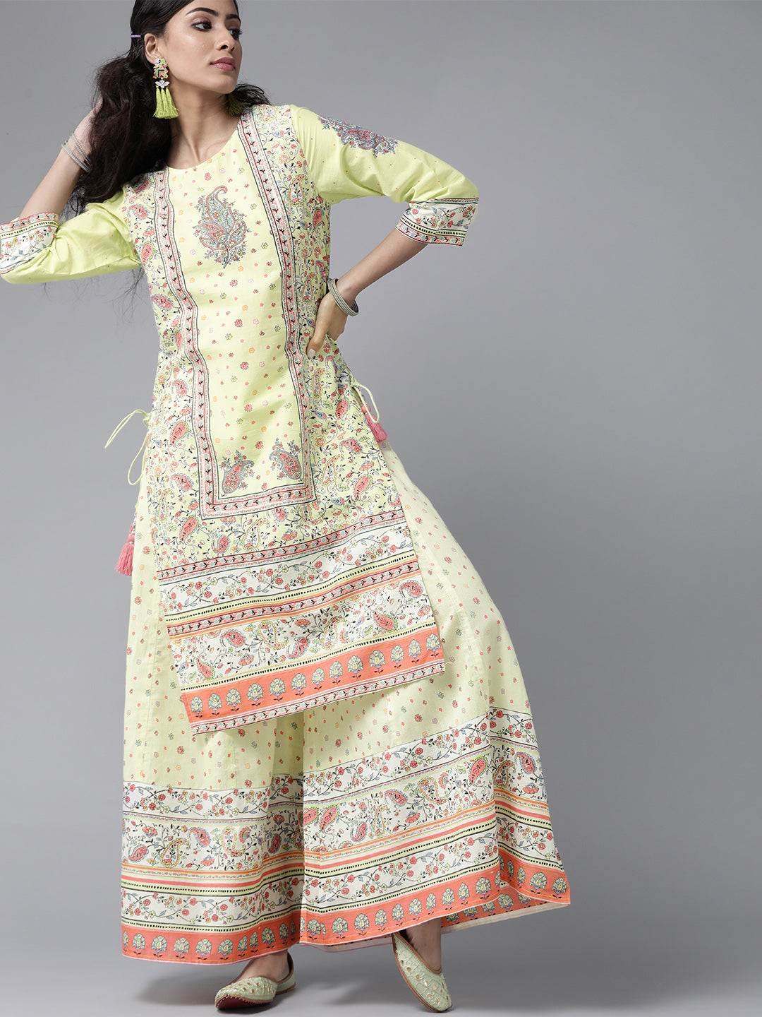 Juniper Women Limegreen Cambric Printed Straight Kurta Sets