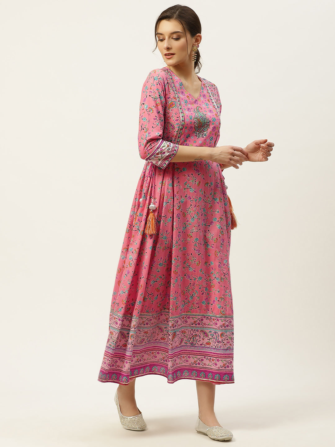 Juniper Womens Coral Cambric Printed Maxi Dress