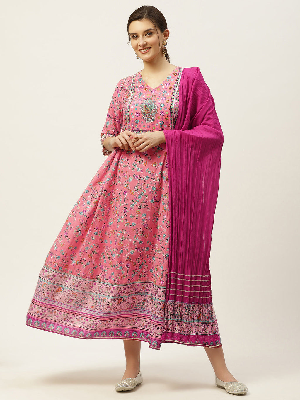 Juniper Womens Coral Cambric Printed Maxi Dress