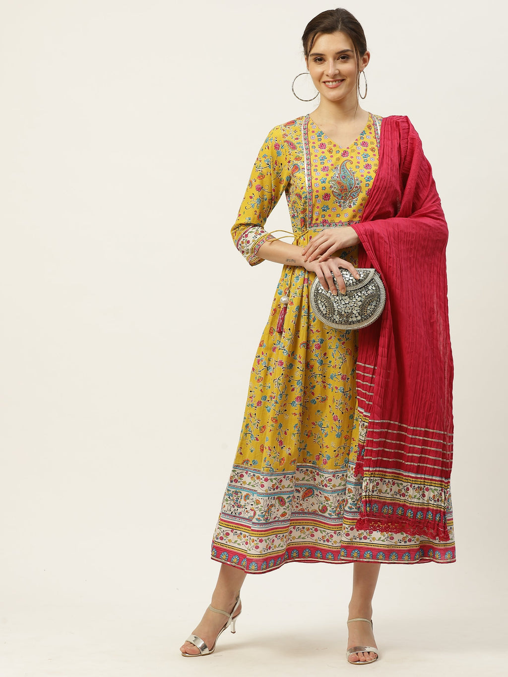 Juniper Womens Yellow Cambric Printed Maxi Dress