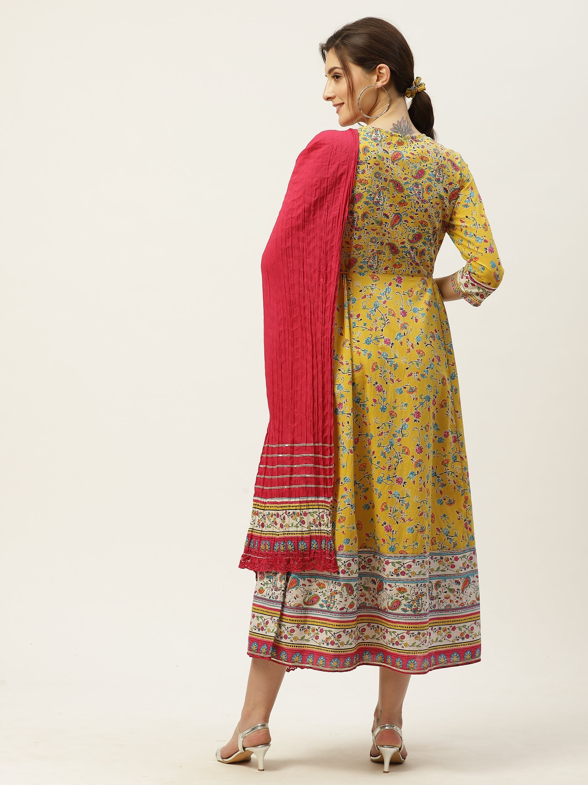 Juniper Womens Yellow Cambric Printed Maxi Dress