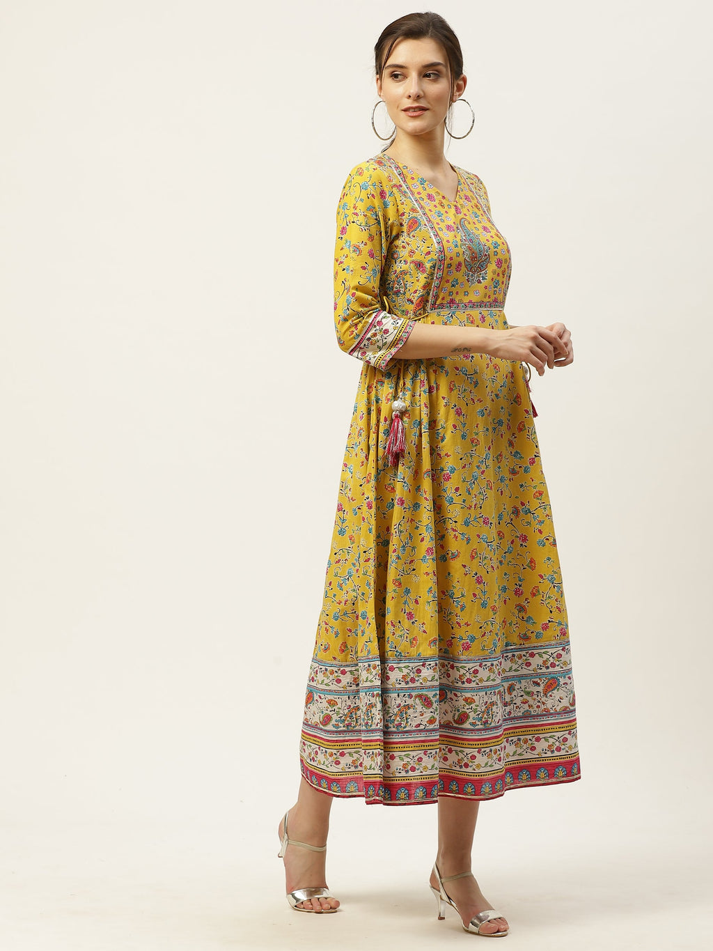 Juniper Womens Yellow Cambric Printed Maxi Dress