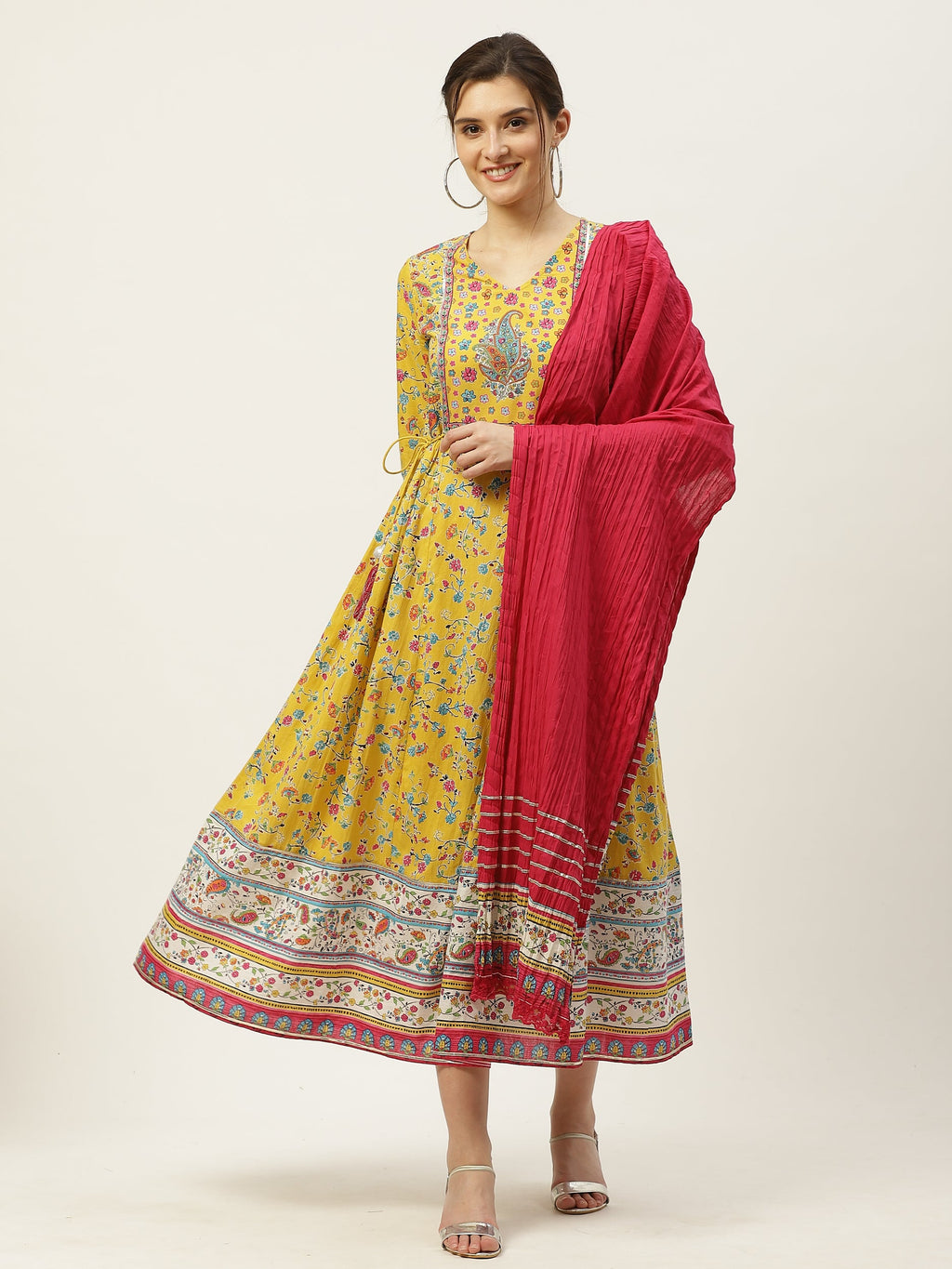 Juniper Womens Yellow Cambric Printed Maxi Dress