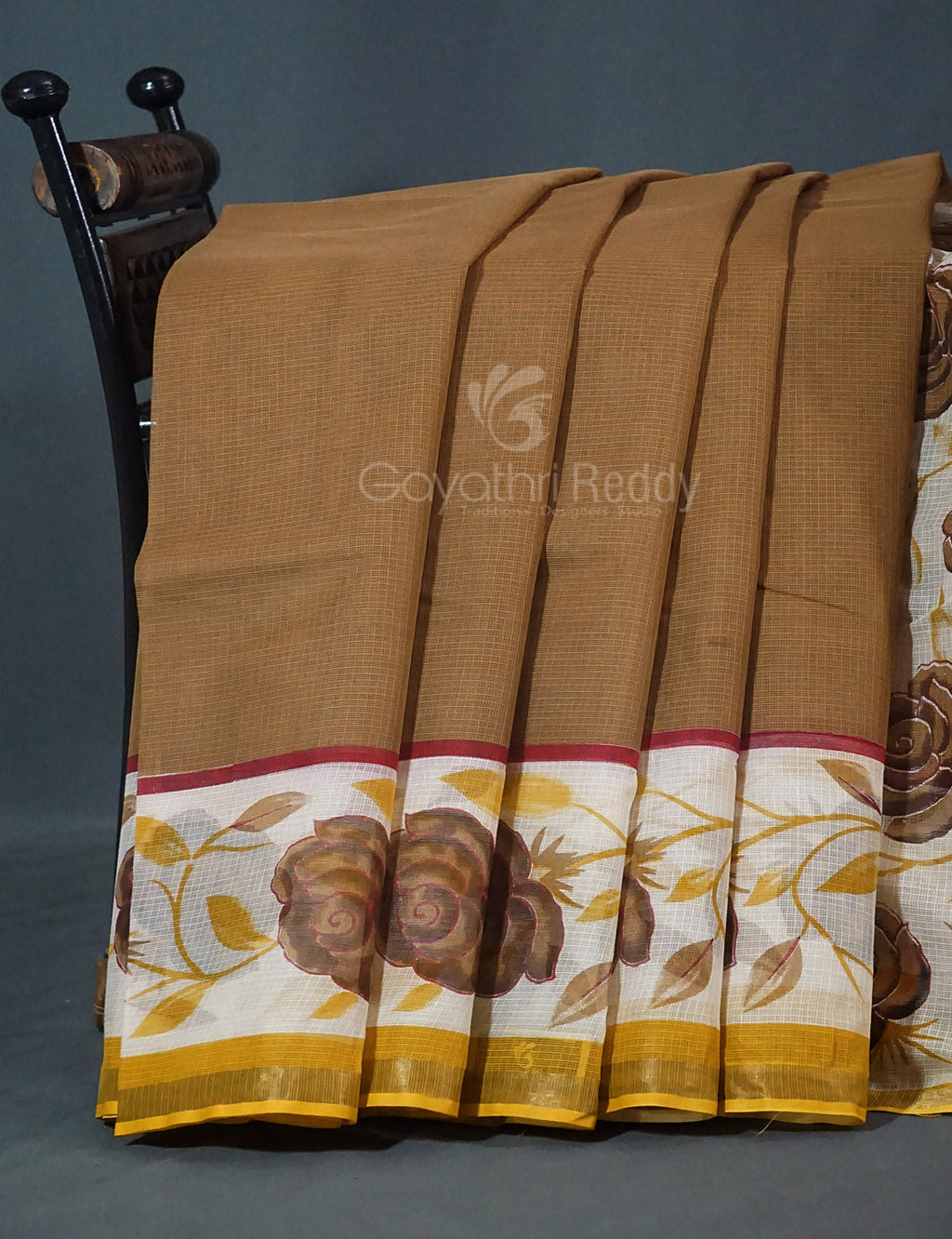 Khaki Green Colour Block Print Pure Kota Cotton Saree By Gayathri Reddy Designer Studio