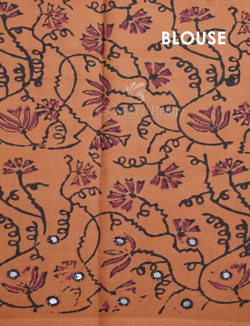 Dark Mustard Colour Block Print With Mirron Embroidered Pure Mulmul Cotton Saree By Gayathri Reddy Designer Studio