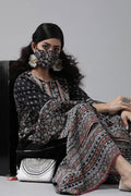 Juniper Women's Black Cambric Printed High-Low Kurta Sets