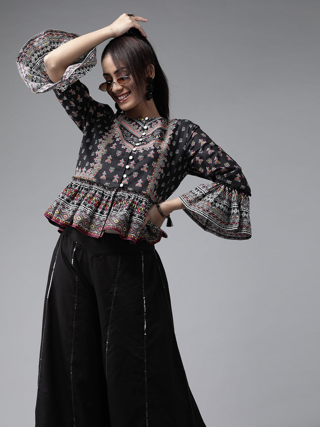 Juniper Womens Black Color Floral Printed Cambric Clothing Set