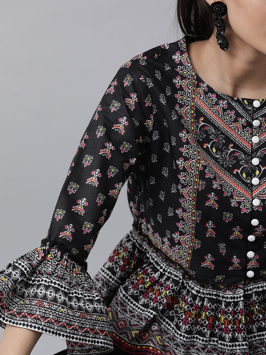 Juniper Womens Black Color Floral Printed Cambric Clothing Set