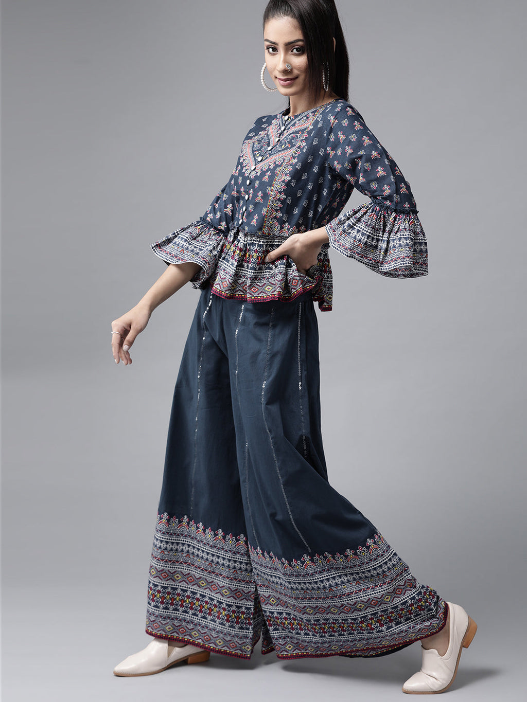 Juniper Womens Indigo Floral Printed Cambric Clothing Set
