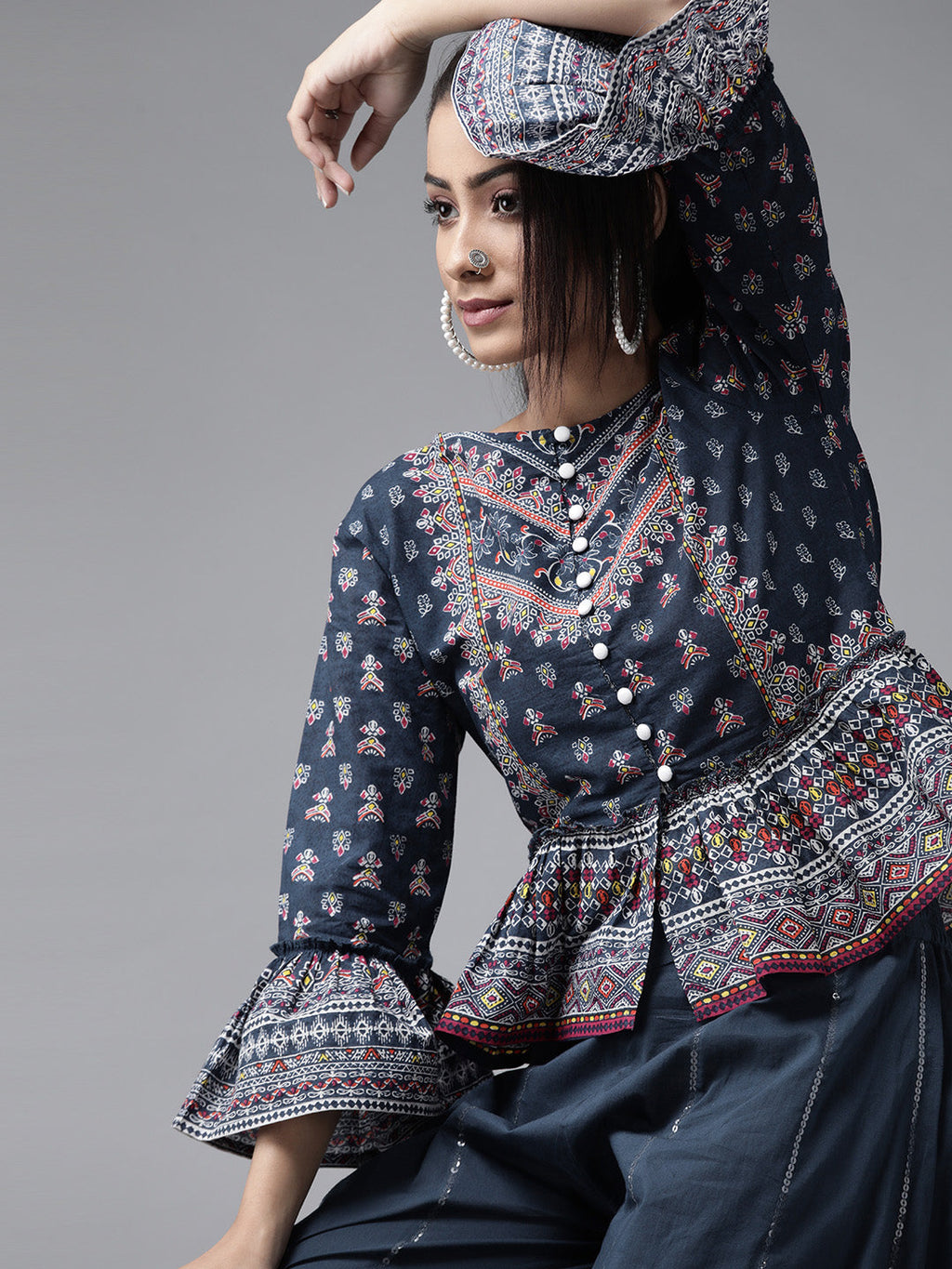 Juniper Womens Indigo Floral Printed Cambric Clothing Set