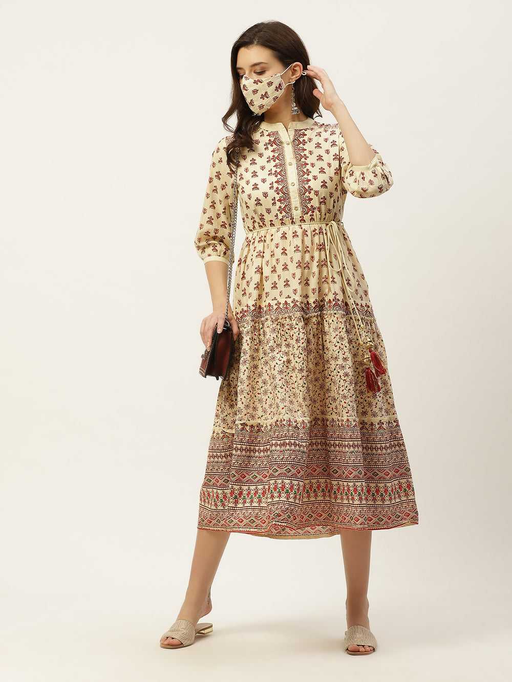 Juniper Women's Cream Cambric Printed Tiered Dress