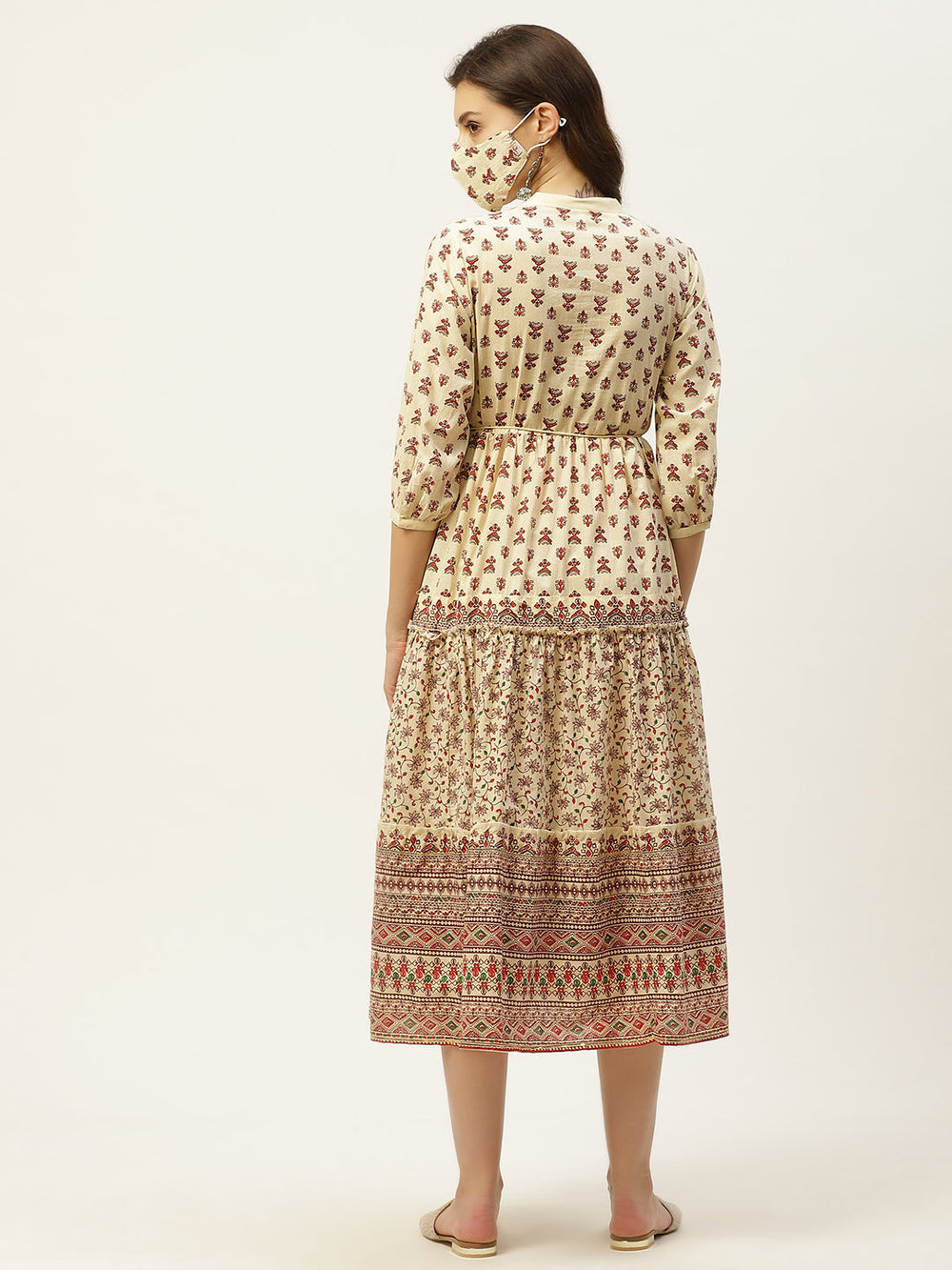 Juniper Women's Cream Cambric Printed Tiered Dress