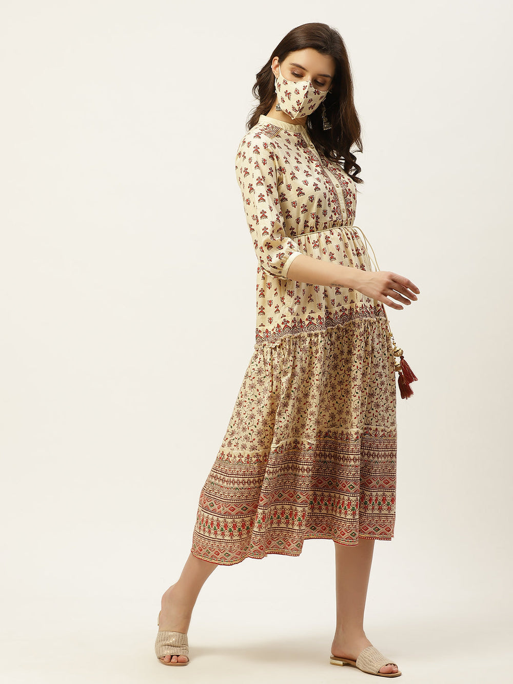 Juniper Women's Cream Cambric Printed Tiered Dress