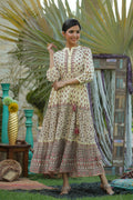 Juniper Women's Cream Cambric Printed Tiered Dress