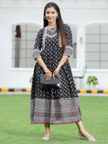 Juniper Women's Black Cambric Printed Anarkali Dress