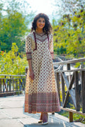 Juniper Women's Cream Cambric Printed Anarkali Dress